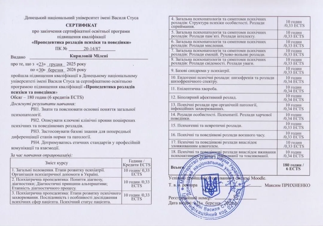 Сертифікат професійної освіти
