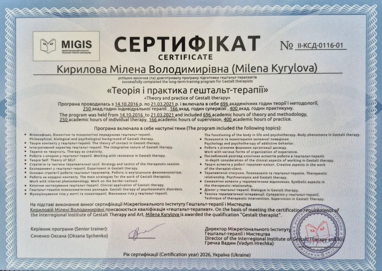 Сертифікат професійної освіти